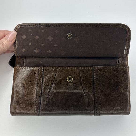 Fossil Long Live Vintage 1954 Lamb Hide Aged Leather Bifold Wallet Zips Snaps - Picture 10 of 16